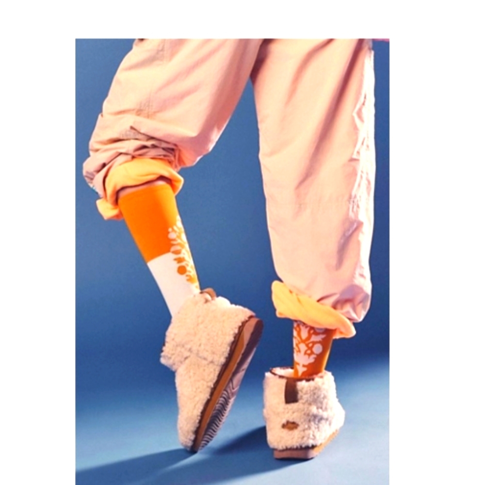 Free People Orange & White Floral Crew Socks